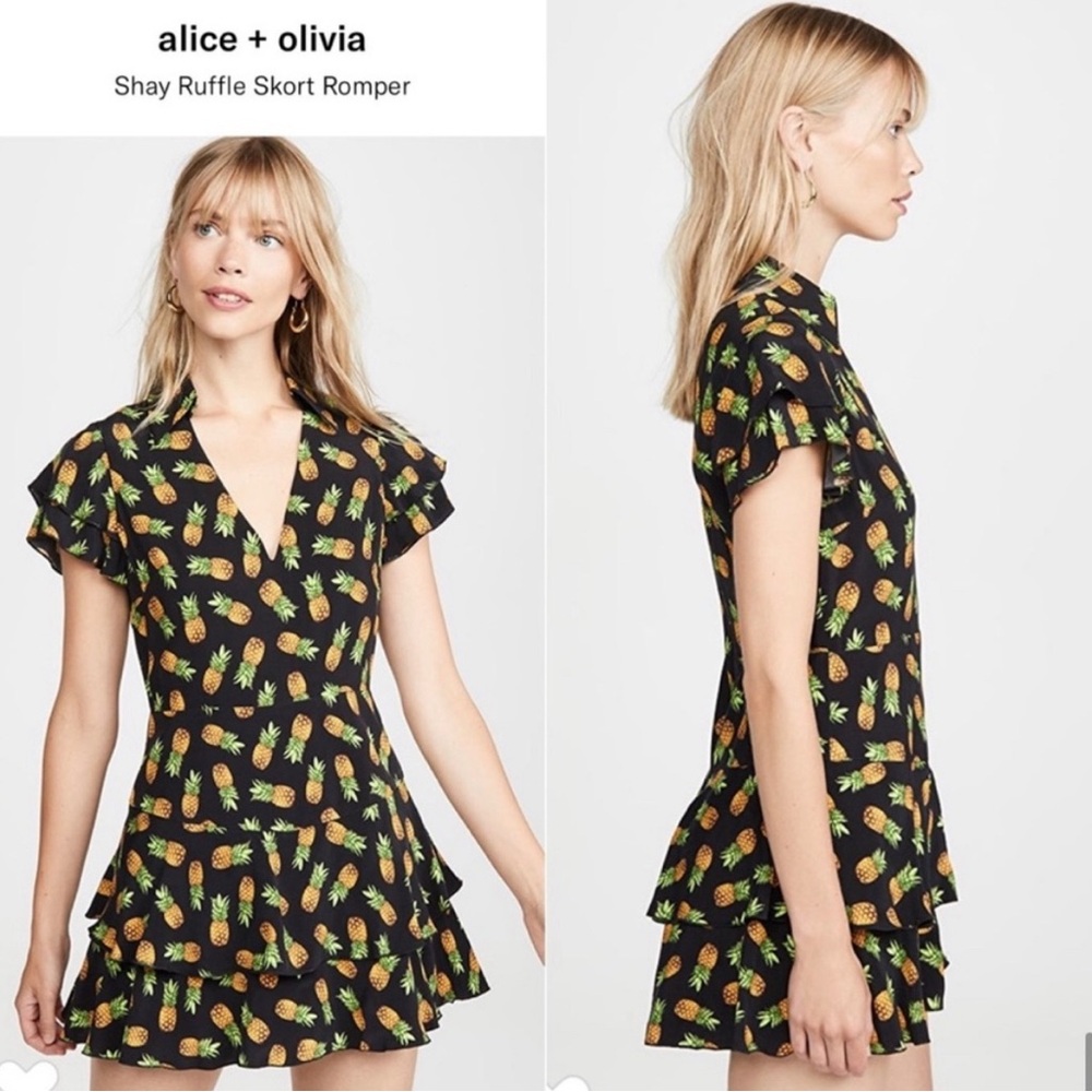 Alice + Olivia Black with Pineapple Print Romper Dress